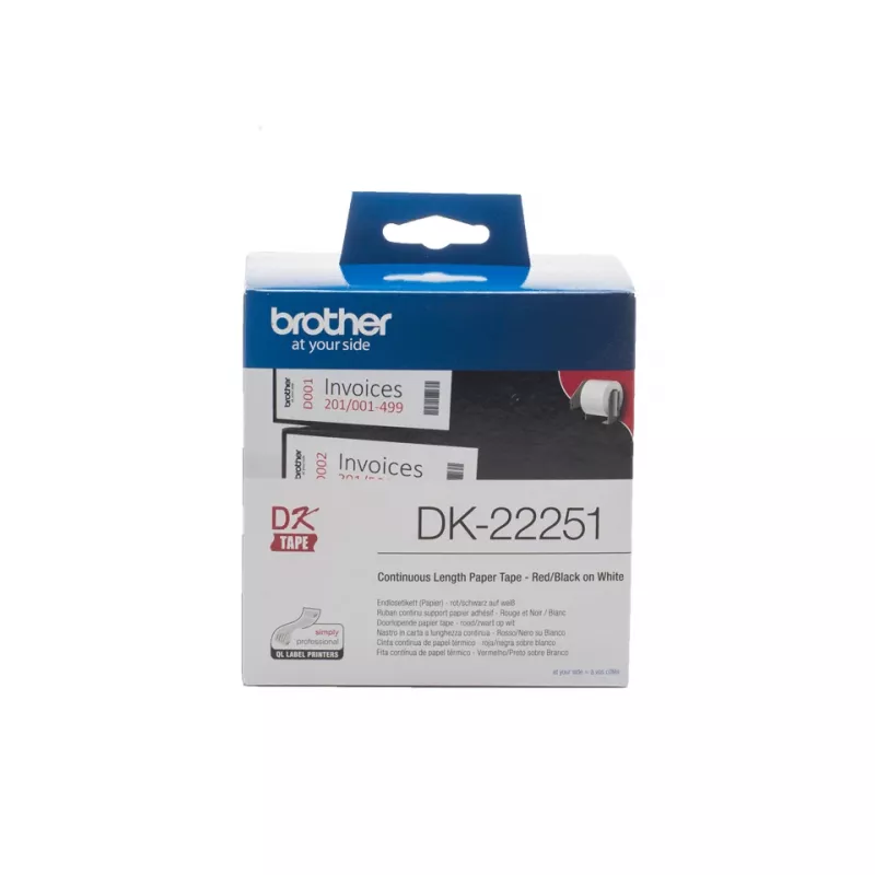 Brother DK-22251 līmlentes uzlīmju izgatavošanai, melna un sarkana uz balta