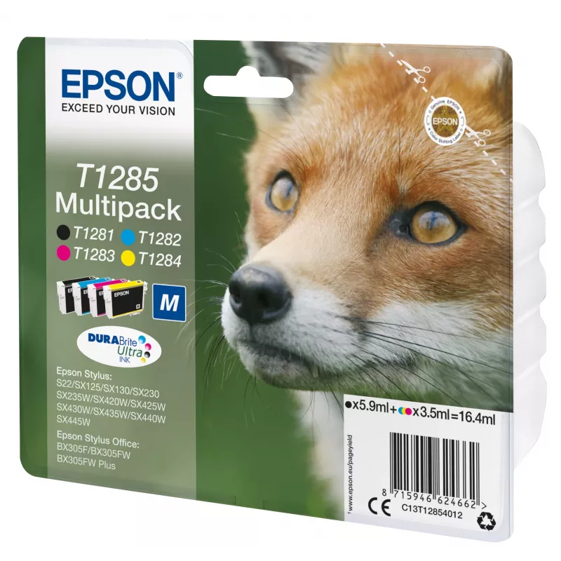 Epson Fox Multipack 4-krāsu T1285 DURABrite Ultra tinte, melna, ciāna, fuksīna, dzeltena, 5,9 ml, 3,5 ml, 1 gab., komplekts