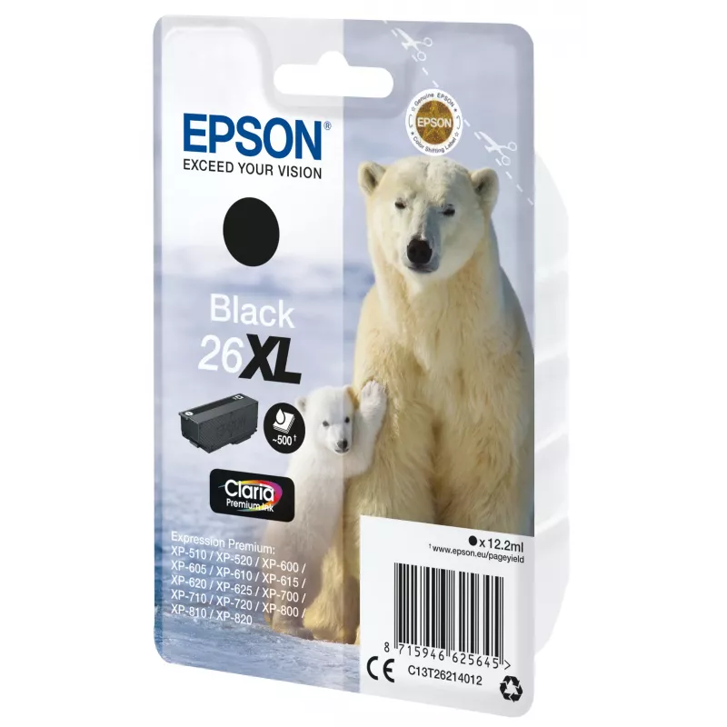 Cartridge Epson 26XL Melns 500 lapas Ink C13T26214012