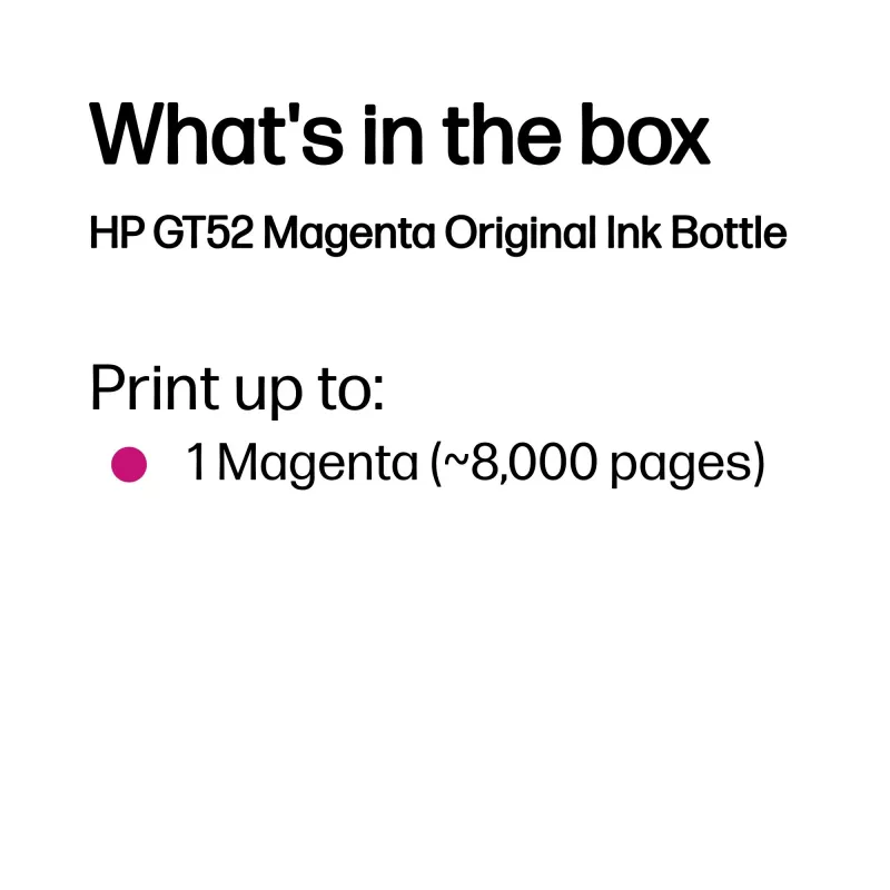 HP GT52 fuksīna oriģinālā tintes pudele
