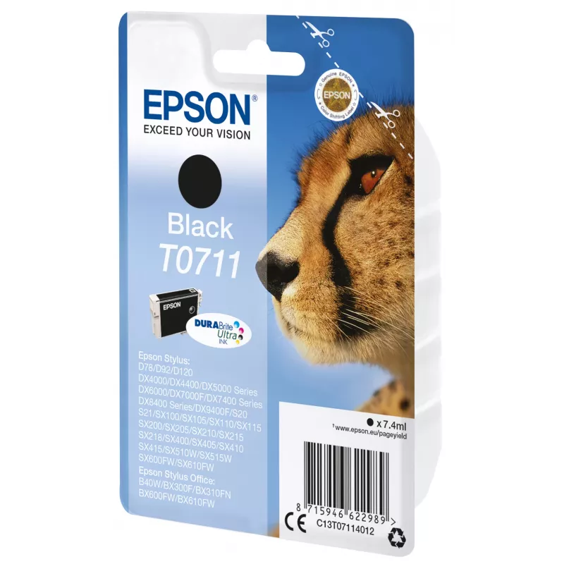 Epson Cheetah Singlepack Melns T0711 DURABrite Ultra tinte