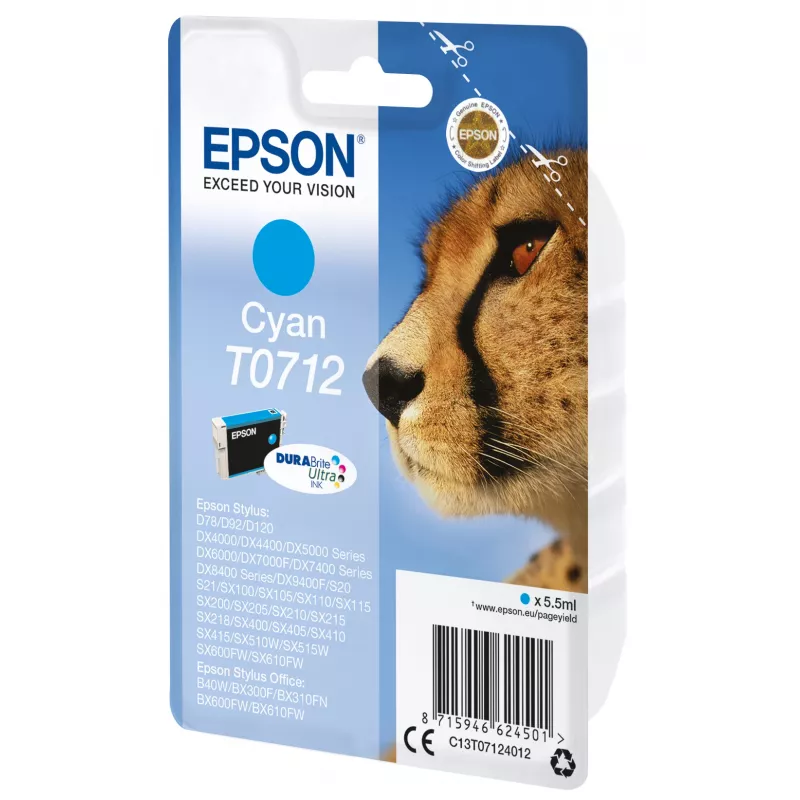 Epson Singlepack Ciāna T0712 DURABrite Ultra tinte, standarta iznākums, Ciāna, 5.5 ml, 1 gab.