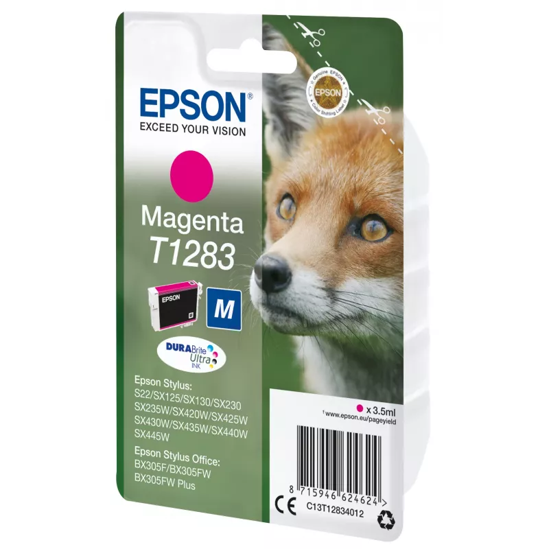 Epson Fox Singlepack Magenta T1283 DURABrite Ultra Ink, Magenta, pigmenta bāzes tinte, 3.5 ml, 1 gab., 160 lappuses