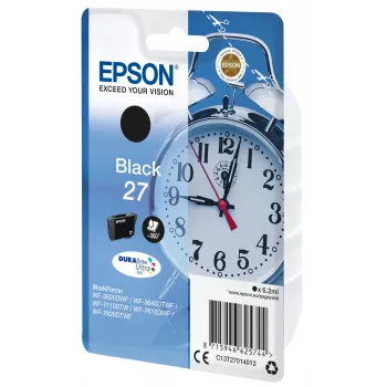 Epson modinātājpulkstenis viens iepakojums melns 27 DURABrite Ultra tinte, standarta ietilpība, melna, tintes uz pigmenta bāzes, 6,2 ml, 1 gab., 350 lapas