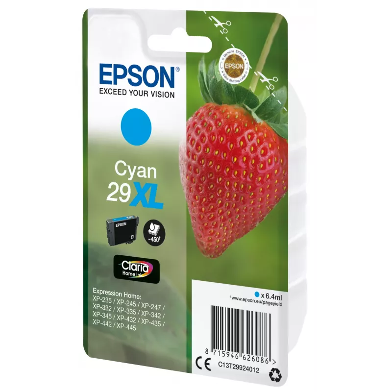 Epson Strawberry Singlepack ciāna 29XL Claria Home Ink, liela (XL) ietilpība, ciāna, 6.4 ml, 1 gab., 450 lappuses