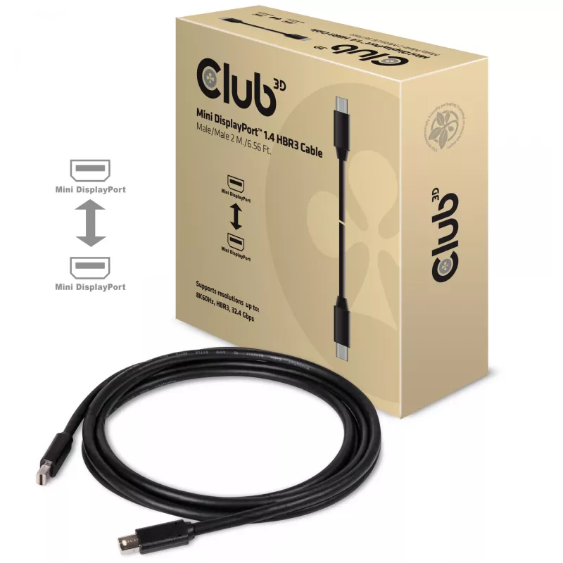 CLUB3D Mini DisplayPort 1.4 kabelis HBR3 8K60Hz Vīrietis / Vīrietis 2 m / 6,56 pēdas