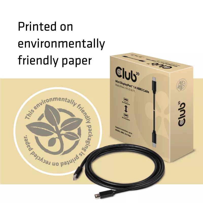 CLUB3D Mini DisplayPort 1.4 kabelis HBR3 8K60Hz Vīrietis / Vīrietis 2 m / 6,56 pēdas