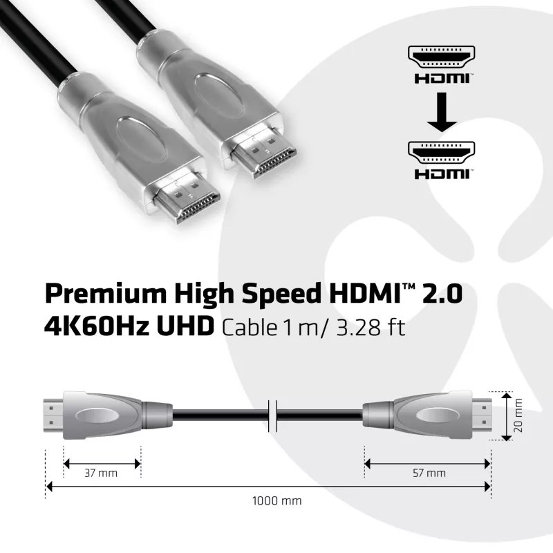 CLUB3D Premium High Speed HDMI™ 2.0 4K60Hz UHD kabelis 1 m/ 3.28 pēdas