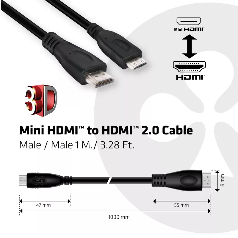 CLUB3D Mini HDMI™ uz HDMI™ 2.0 4K60Hz kabelis 1 m / 3,28 pēdas