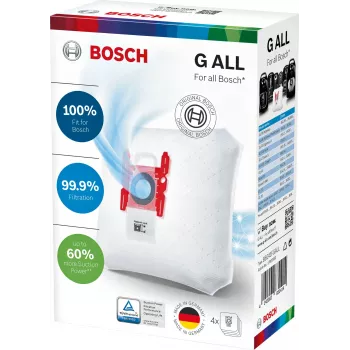 Putekļsūcēja piederums Bosch BBZ 41FGALL — 4 putekļu maisiņi un 1 filtrs, svars 0,14 kg, kompakts iepakojums