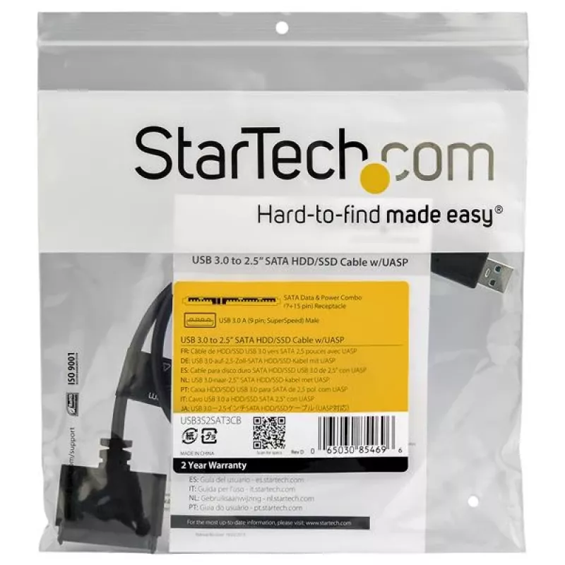 StarTech.com SATA uz USB kabelis ar UASP, melns, 6 Gbit/s, CE, FCC, 0–60 °C, -10–70 °C, 49 mm