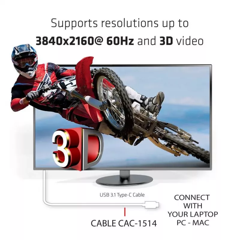 CLUB3D USB C uz HDMI™ 2.0 UHD aktīvais kabelis 1,8 m / 5,9 pēdas