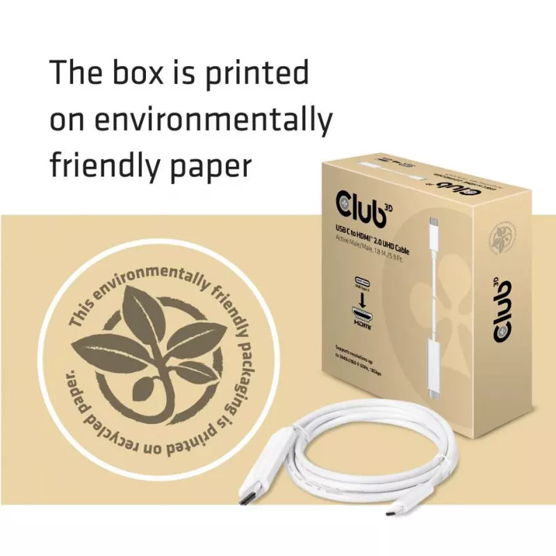 CLUB3D USB C uz HDMI™ 2.0 UHD aktīvais kabelis 1,8 m / 5,9 pēdas