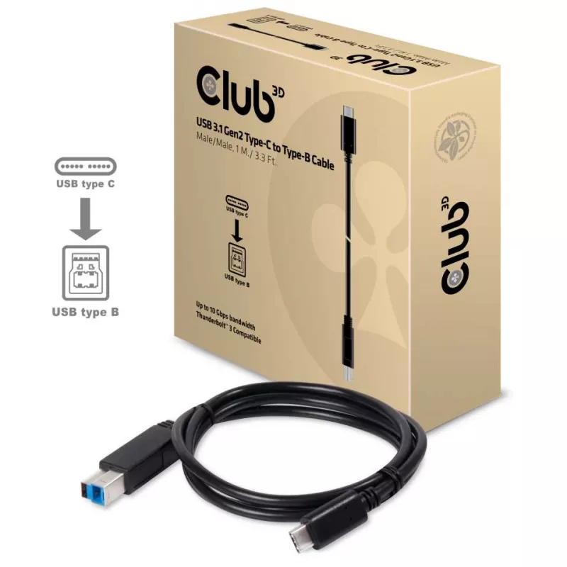 CLUB3D USB 3.1 Gen2 Type-C uz Type-B kabelis vīrišķais/vīrišķais, 1 M./ 3.3 Ft.