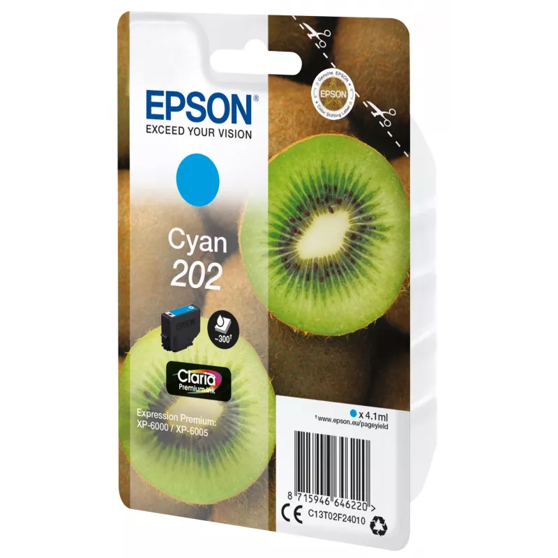 Epson tintes kasetne Viens iepakojums Kivi Ciāna 202 Claria Premium tintes 4.1 ml