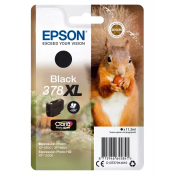 Epson Squirrel Singlepack Melns 378XL Claria Photo HD tintes kasetne, lielas (XL) ietilpības, melna, pigmenta bāzes tinte, 11,2 ml, 1 gab., 500 lapas