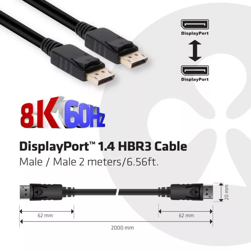 CLUB3D DisplayPort 1.4 HBR3 kabelis 2 m/6,56 pēdu M/M 8K60Hz