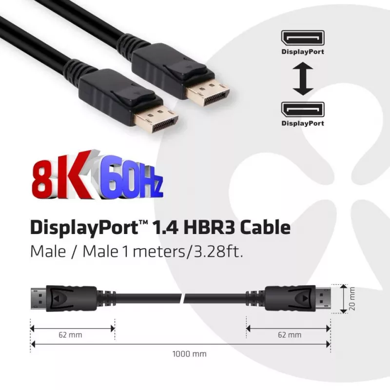 CLUB3D DisplayPort 1.4 HBR3 kabelis 1m/3.28ft Vīrietis/Vīrietis 8K60Hz
