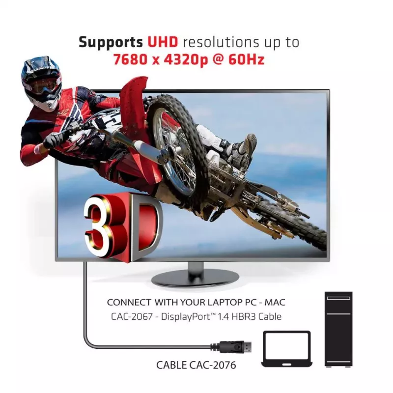 CLUB3D DisplayPort 1.4 HBR3 kabelis 1m/3.28ft Vīrietis/Vīrietis 8K60Hz
