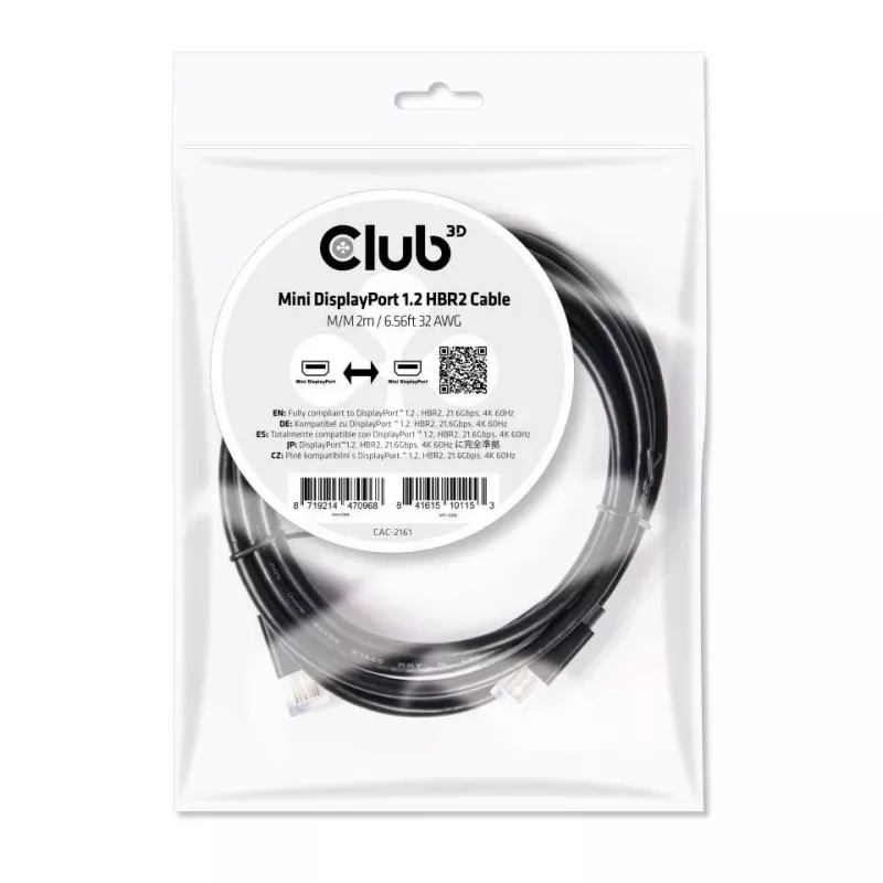 CLUB3D Mini DisplayPort 1.2 HBR2 kabelis M/M 2m/6.56ft 4K60Hz