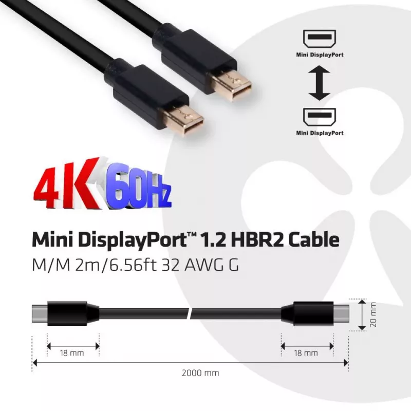 CLUB3D Mini DisplayPort 1.2 HBR2 kabelis M/M 2m/6.56ft 4K60Hz