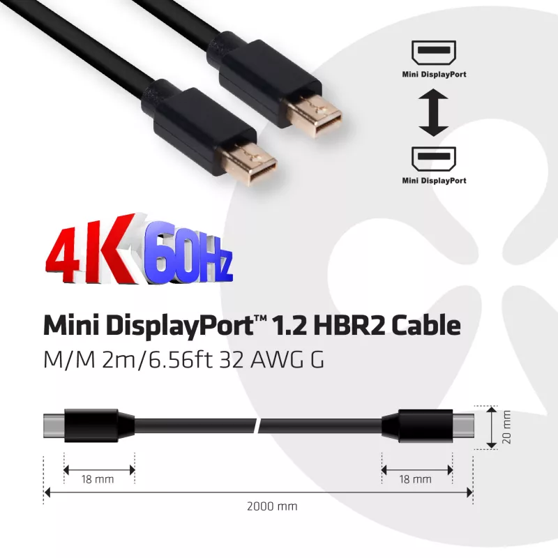 CLUB3D Mini DisplayPort 1.2 HBR2 kabelis M/M 2m/6.56ft 4K60Hz