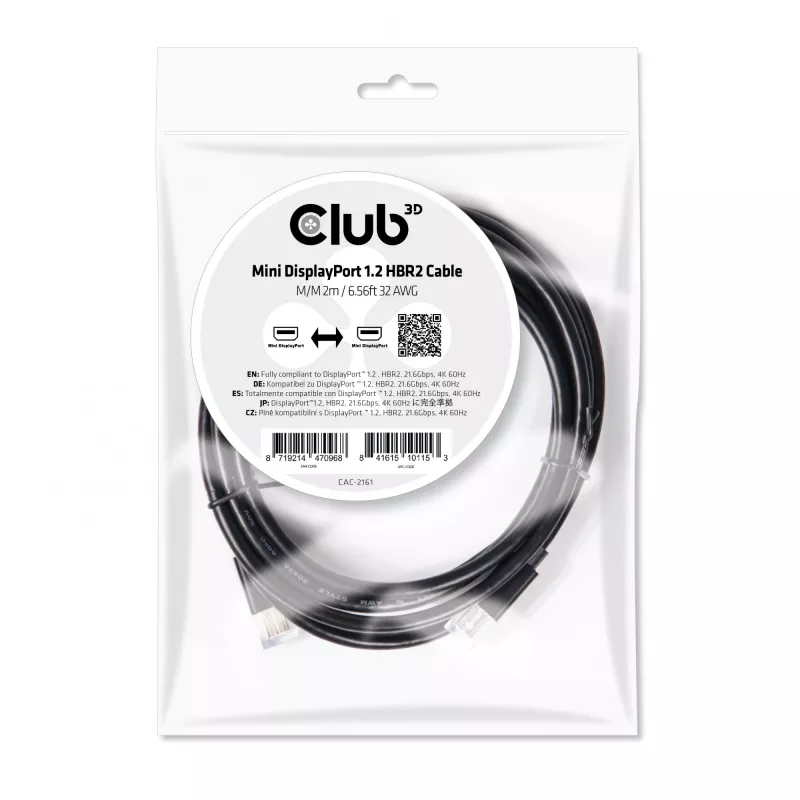 CLUB3D Mini DisplayPort 1.2 HBR2 kabelis M/M 2m/6.56ft 4K60Hz