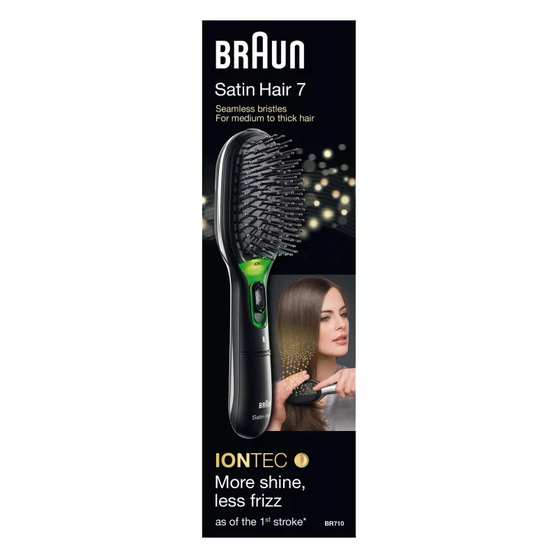 Paddle hairbrush BRAUN BR710 for adults, Melns and zaļa, 175 g
