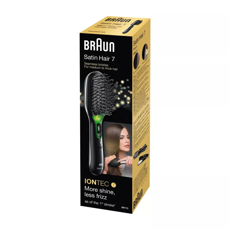 Paddle hairbrush BRAUN BR710 for adults, Melns and zaļa, 175 g