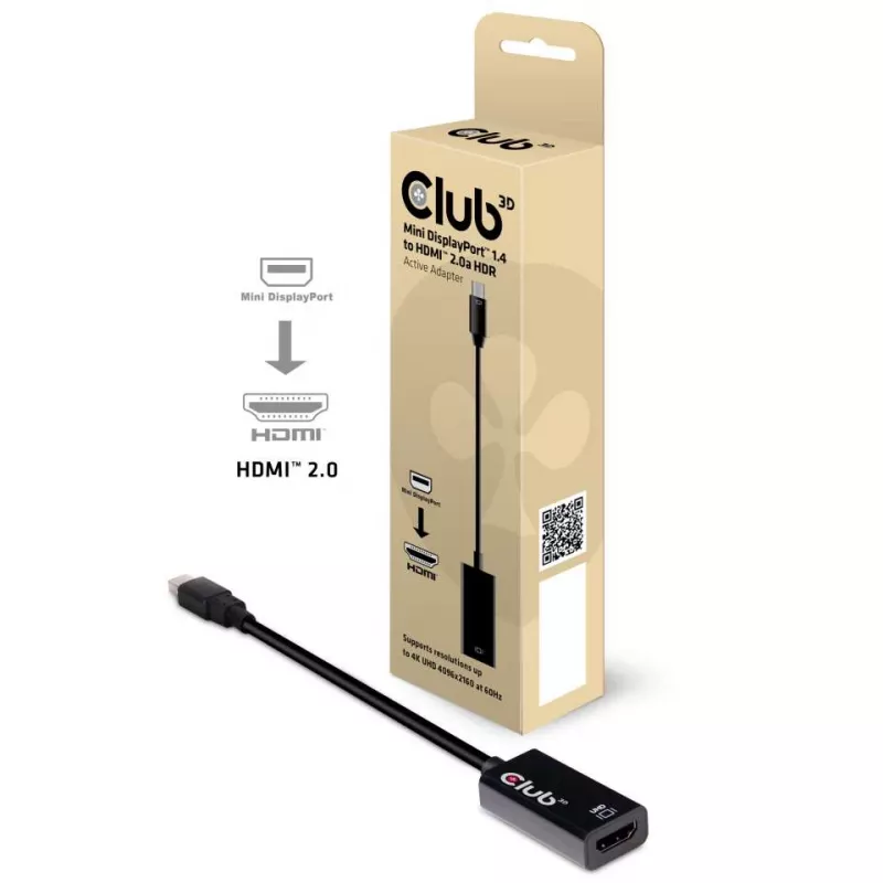 CLUB3D Mini DisplayPort 1.4 uz HDMI 2.0b HDR aktīvais adapteris
