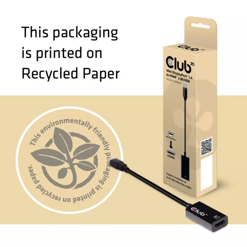 CLUB3D Mini DisplayPort 1.4 uz HDMI 2.0b HDR aktīvais adapteris