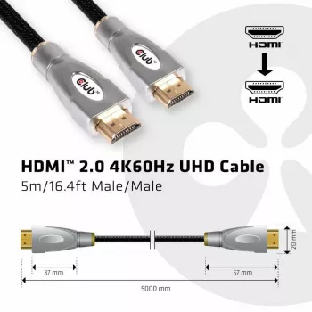 CLUB3D HDMI 2.0 4K60Hz UHD kabelis 5m/16.4ft