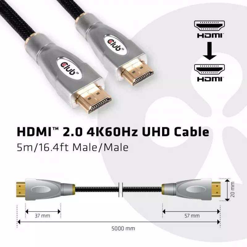 CLUB3D HDMI 2.0 4K60Hz UHD kabelis 5m/16.4ft
