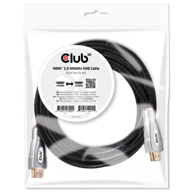CLUB3D HDMI 2.0 4K60Hz UHD kabelis 5m/16.4ft