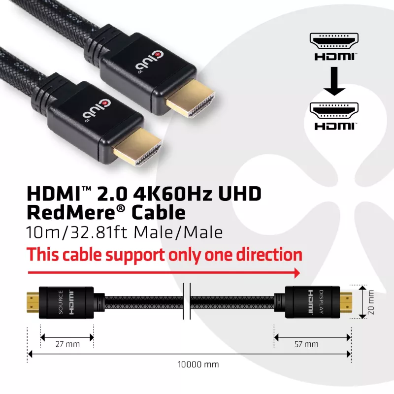 CLUB3D HDMI 2.0 4K60Hz RedMere kabelis 10m/32.8ft