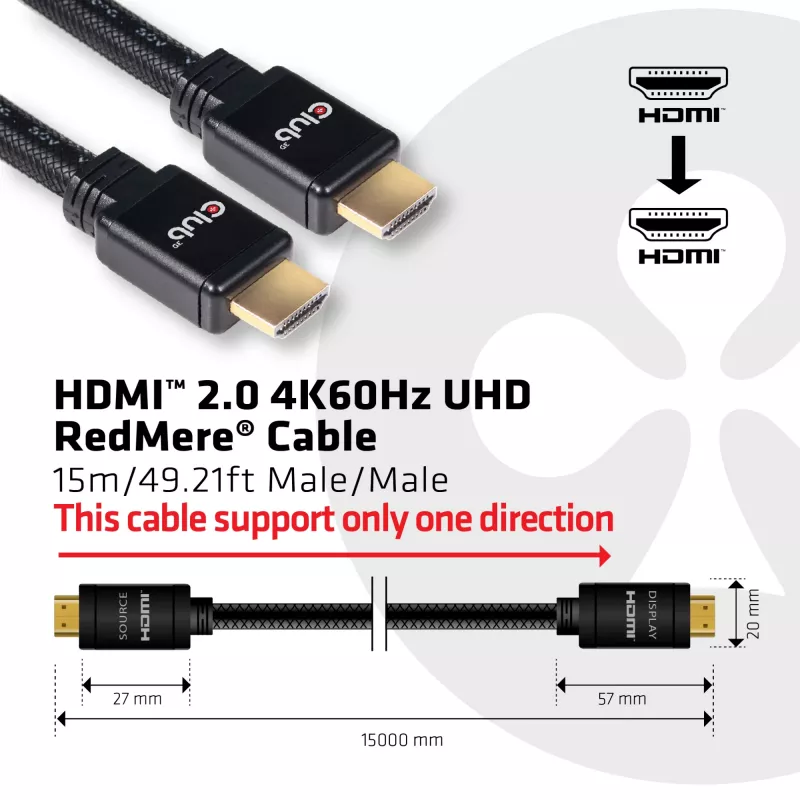 CLUB3D HDMI 2.0 4K60Hz RedMere kabelis 15m/49.2ft