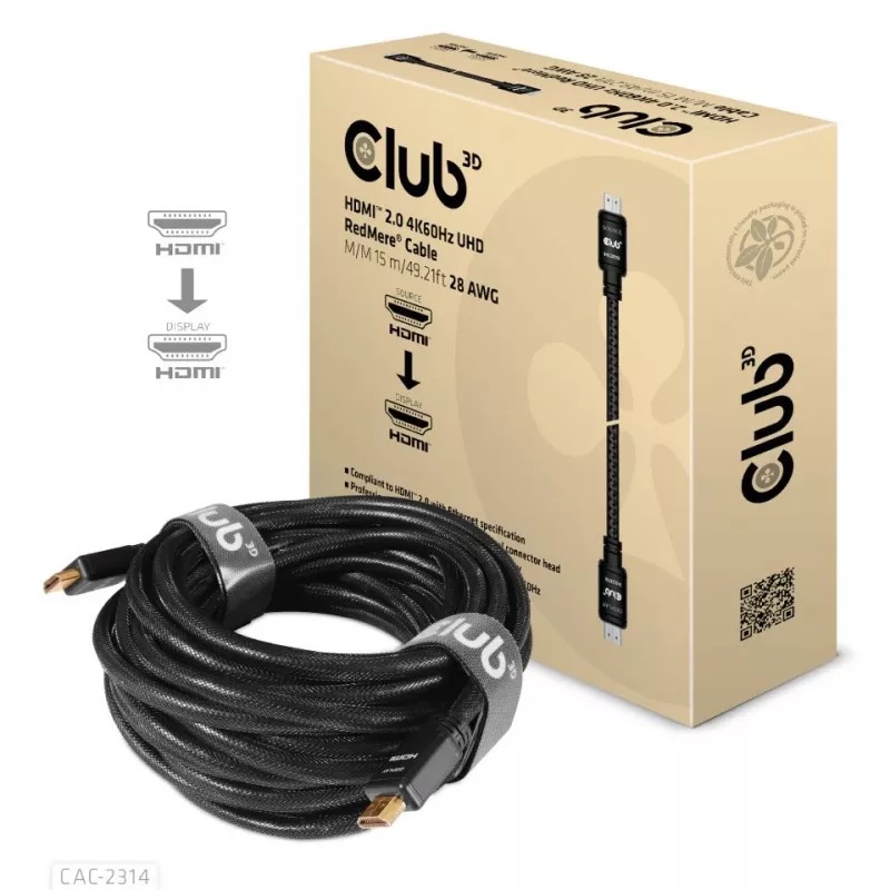 CLUB3D HDMI 2.0 4K60Hz RedMere kabelis 15m/49.2ft