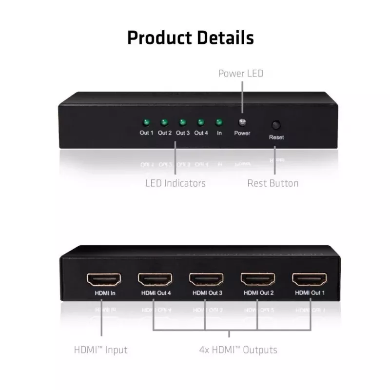 CLUB3D HDMI™ 4K@60Hz UHD sadalītājs ar maiņstrāvas barošanu, 4 porti