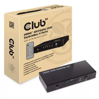 CLUB3D HDMI™ 2.0 UHD 4K60Hz SwitchBox 4 porti un iekļauts IR tālvadības pults