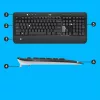 Bezvadu tastatūras un peles komplekts Logitech MK540 Advanced — pilna izmēra QWERTY tastatūra, USB uztvērējs, ASV izkārtojums, ergonomiska pele, melns/balts