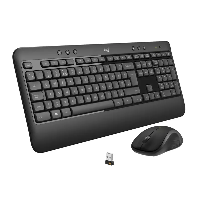 Bezvadu tastatūras un peles komplekts Logitech MK540 Advanced — pilna izmēra QWERTY tastatūra, USB uztvērējs, ASV izkārtojums, ergonomiska pele, melns/balts