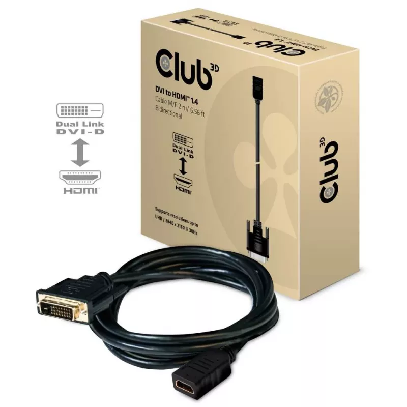 CLUB3D DVI uz HDMI 1.4 kabelis M/F 2m/6.56ft abpusējs