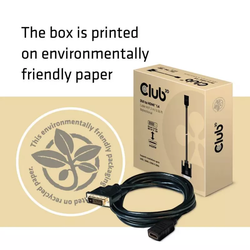 CLUB3D DVI uz HDMI 1.4 kabelis M/F 2m/6.56ft abpusējs