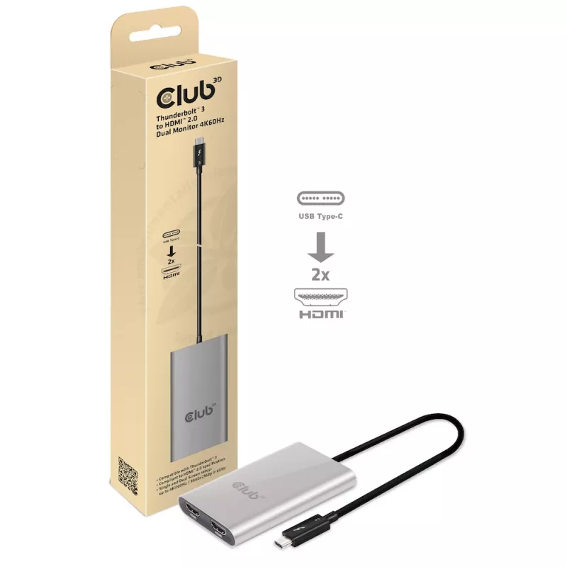 Adapter CLUB3D Thunderbolt 3 uz Dual HDMI 2.0