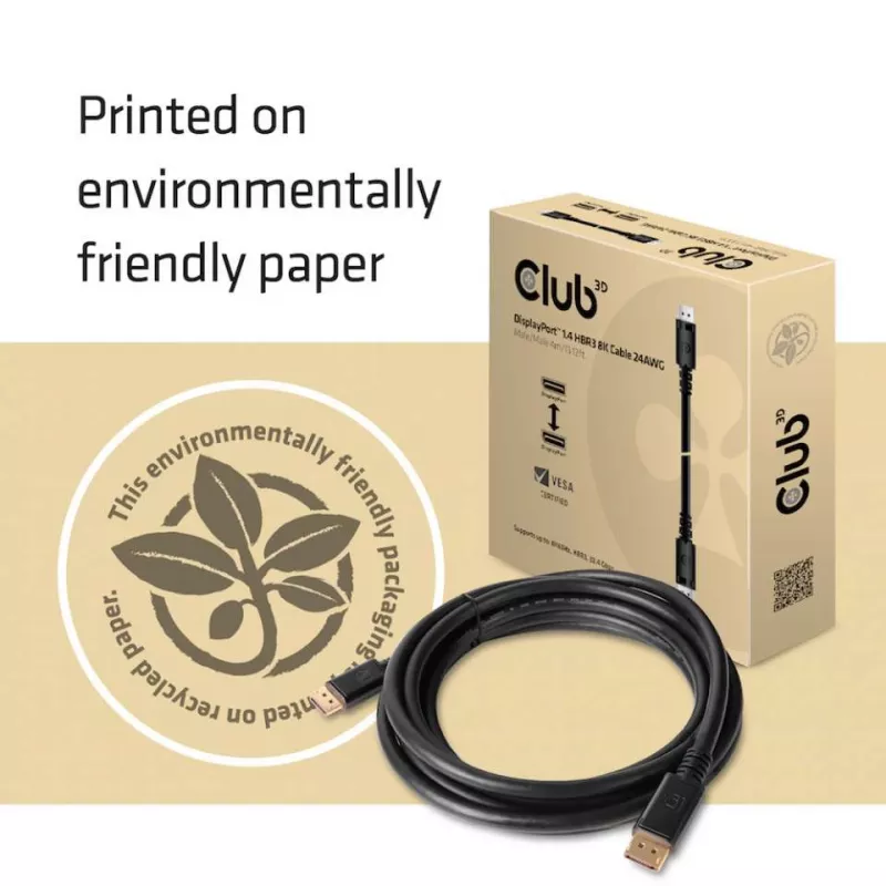 CLUB3D DisplayPort 1.4 HBR3 8K kabelis V/V 4 m /13,12 pēdas, 4 m, DisplayPort, DisplayPort, vīrišķais, vīrišķais, 7680 x 4320 pikseļi