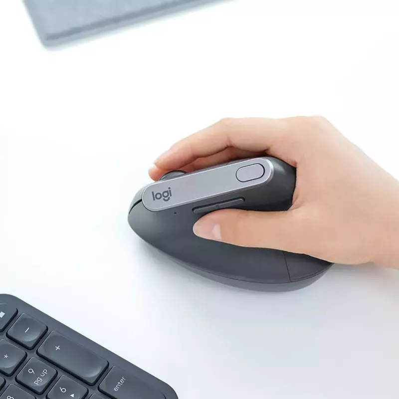 Ergonomiska bezvadu pele Logitech MX Vertical, MX Vertical, 4000 DPI, RF bezvadu + Bluetooth, labai rokai, Graphite, biroja lietošanai