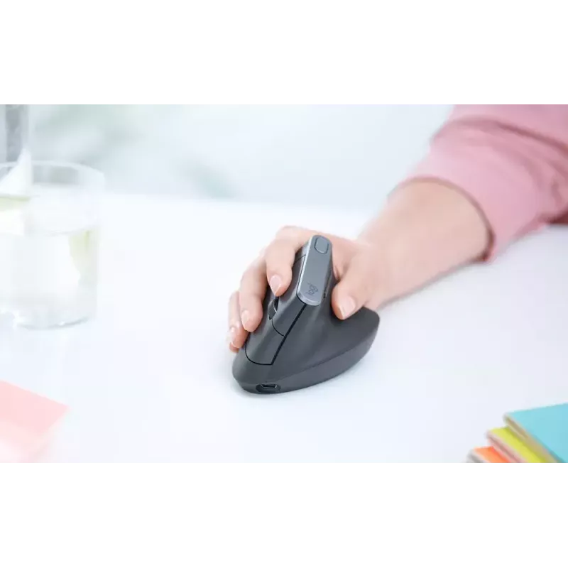 Ergonomiska bezvadu pele Logitech MX Vertical, MX Vertical, 4000 DPI, RF bezvadu + Bluetooth, labai rokai, Graphite, biroja lietošanai