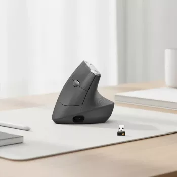 Ergonomiska bezvadu pele Logitech MX Vertical, MX Vertical, 4000 DPI, RF bezvadu + Bluetooth, labai rokai, Graphite, biroja lietošanai