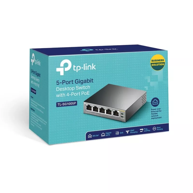 TP-Link 5 portu gigabitu galda datora PoE slēdzis ar 4 portiem, nevadāms, Gigabit Ethernet (10/100/1000), Power over Ethernet (PoE)