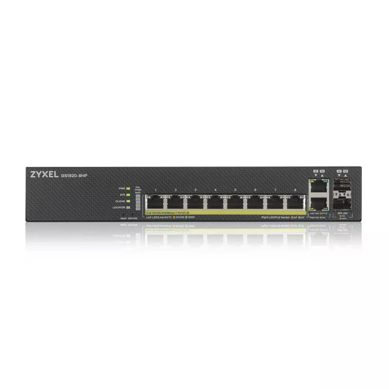 Zyxel GS1920-8HPV2 pārvaldāms Gigabit Ethernet (10/100/1000) Power over Ethernet (PoE) slēdzis, melns